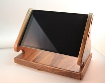 Black Walnut iPad Mini Stand with Swivel Base for Square, and other POS card readers -