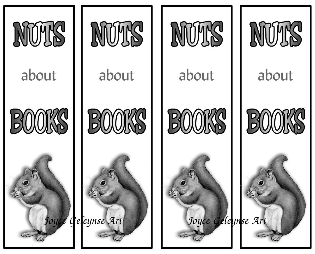 Printable Kids Bookmarks Nuts About BOOKS Squirrel Eating Etsy