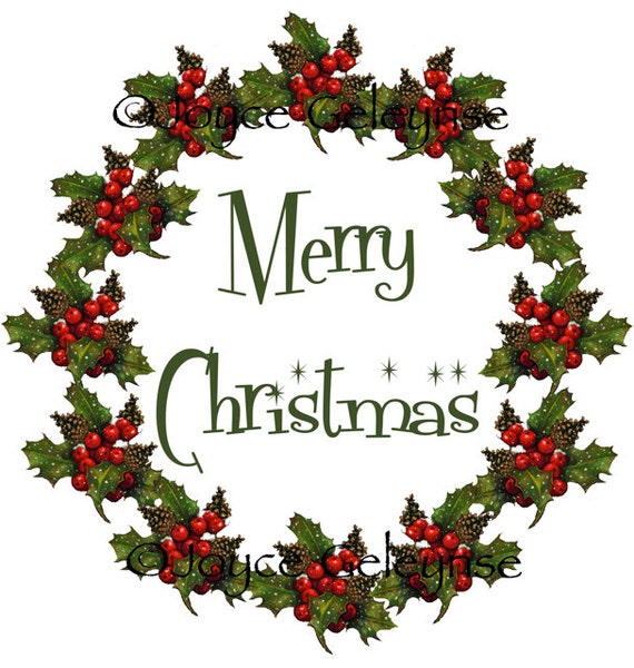 clip art christmas wreath merry christmas freehand art jpg etsy