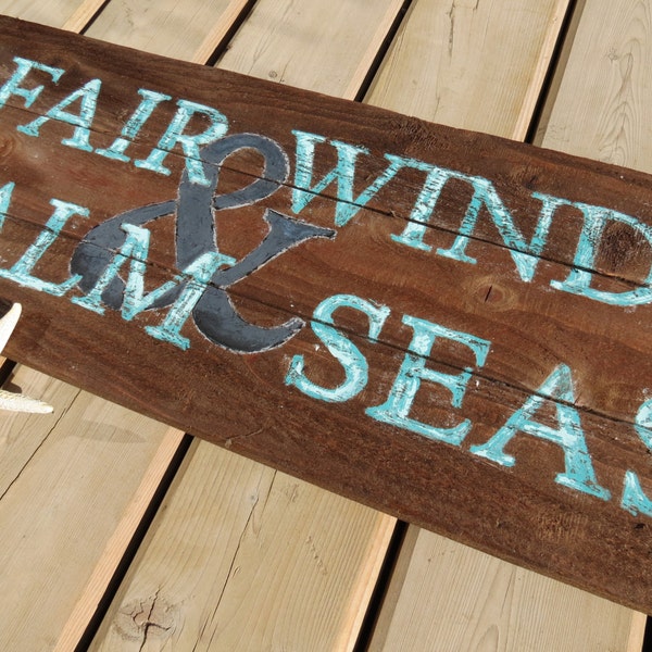 Handpainted Distressed Wood Sign - Weathered, Nautical, Ocean, Sailing, Seas, Beach, Brown & Turquoise, Wall Hanging, Home Decor