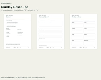 Agenda digital Sunday Reset Lite, 12 páginas sem data, PDF com links e versão para impressão em A4.