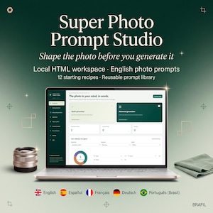 Fotopromptbyggare för guidad fotografisk instruktion, återanvändbara recept och ett organiserat lokalt promptbibliotek