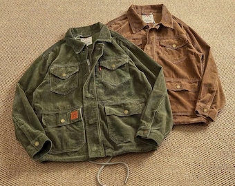 Veste en velours côtelé The Alder Veste en velours côtelé fabriquée à la main | Veste de travail faite main | 100 % coton | Oversize unisexe | Délavé vintage |