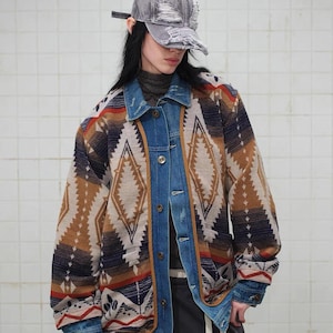 Mesa Rework Patchwork Jacke, Denim Mantel, Unisex Y2K Boho Vintage Stil
