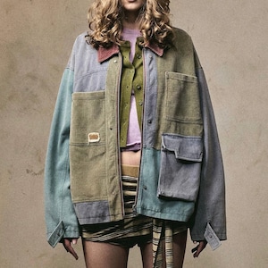 Wanderer Patchwork Corduroy Jacket | Reworked Patchwork Workwear Jacket, 100% Cotton Utility Jacket, Unisex Oversized Cotton Coat