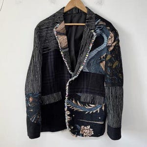 Orin handgjord omarbetad jacka, unik lapptäckskavaj, nattmönster, konstnärlig streetwear-jacka