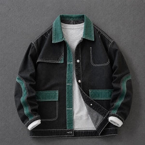 Color Block Jacquard Shacket | Green Black Woven Festival Jacket