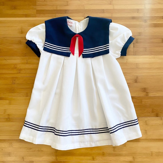 80s Vintage Fashion Kids White And Navy Sailor Party Gem