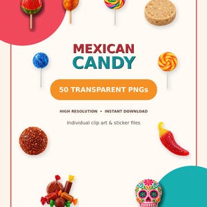 50 Mexican Candy Clipart Bundle, Transparent PNG Stickers (Digital Download)
