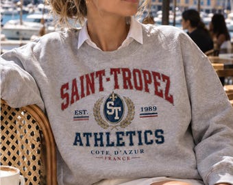 Saint-Tropez Varsity Crewneck, French Riviera Athletic Club Sweatshirt