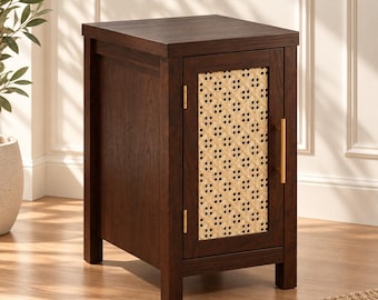 Rattan Nightstand Set of 2 with Charging Station, Boho Bedside Tables with Storage, USB & Type-C Ports,  End Tables