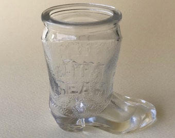Vintage Jim Beam Boot Shot Glass. 90s Barware Nostalgia. Cowboy Boot Glass Toothpick Holder. 1 oz Bourbon Whiskey Glass Miniature 3”.