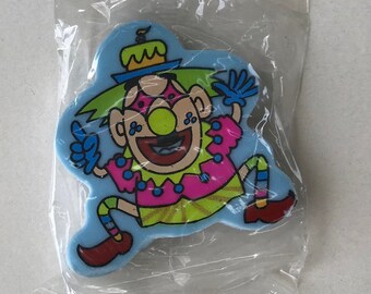 Funny Clown Eraser. Vintage Clowns. 80s Novelty Erasers. Blue Clown Rubber Eraser