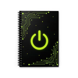 Power Button Spiral Notebook | Black & Green Circuit Journal