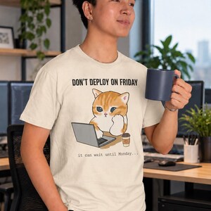 Don't Deploy on Friday | Funny Programmer Cat T-Shirt