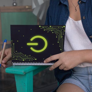 Power Button Spiral Notebook | Black & Green Circuit Journal