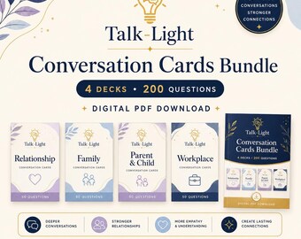 Lot de cartes de conversation | 200 questions pour les couples, la famille, les enfants et le travail | Téléchargement PDF numérique