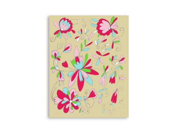 Printable floral wall art, decorative printable flower illustration art print, printable flowers art print