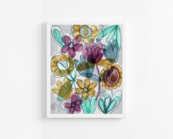 Printable Abstract Flowers Painting Wall Art, Colorful Floral Decorative Art, (Digital Download)