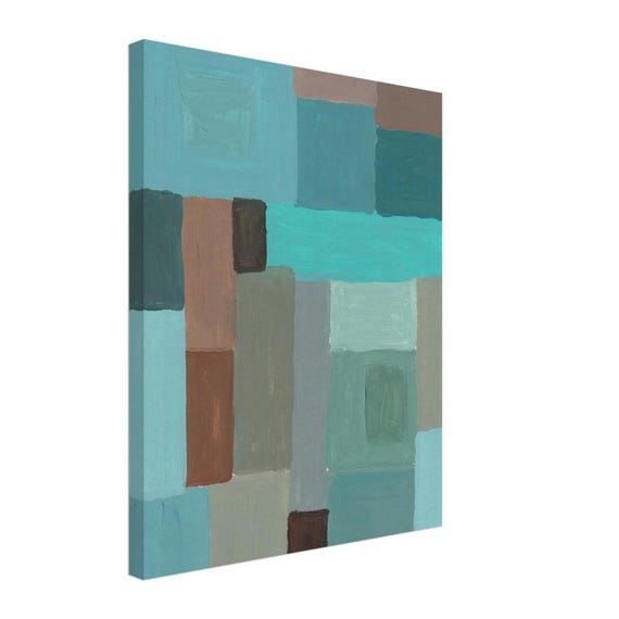 16'' x 20'' Turquoise Abstract Acrylic Painting Canvas Print, Modern Wall Art