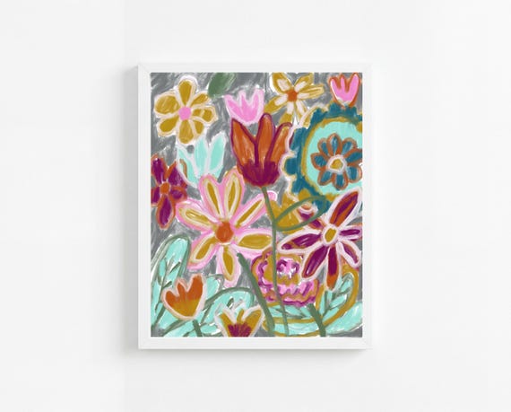 Printable Abstract Flowers Painting Wall Art, Colorful Floral Decorative Art, (Digital Download)