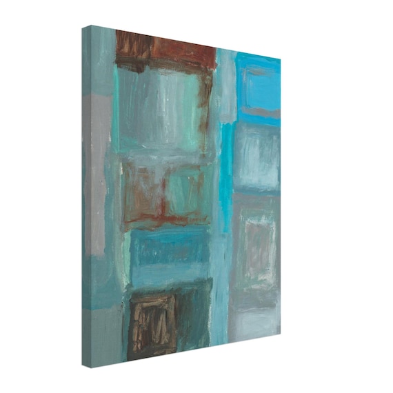 16'' x 20'' Turquoise Abstract Acrylic Painting Canvas Print, Modern Wall Art