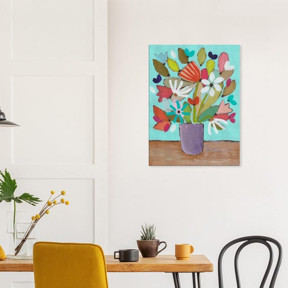 Bouquet of Flowers Painting Canvas Print, Charming Wall Art, Decorative Flower Painting Canvas Print