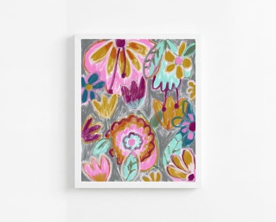 Printable Abstract Flowers Painting Wall Art, Colorful Floral Decorative Art, (Digital Download)