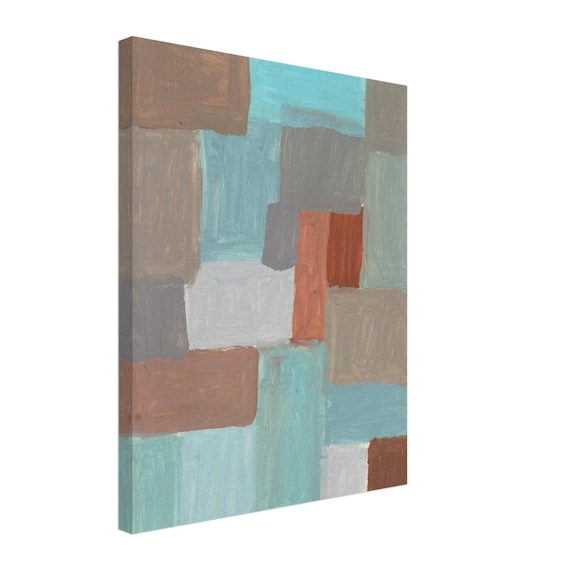 16'' x 20'' Turquoise Abstract Acrylic Painting Canvas Print, Modern Wall Art