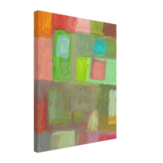 16'' x 20'' Green Abstract Acrylic Painting Canvas Print, Modern Wall Art