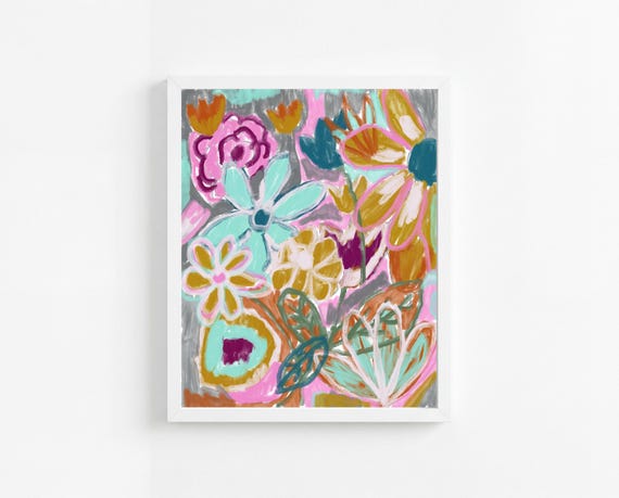 Printable Abstract Flowers Painting Wall Art, Colorful Floral Decorative Art, (Digital Download)