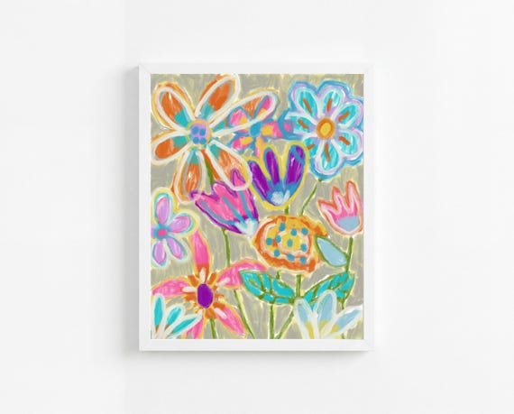 Printable Abstract Flowers Painting Wall Art, Colorful Floral Decorative Art, (Digital Download)