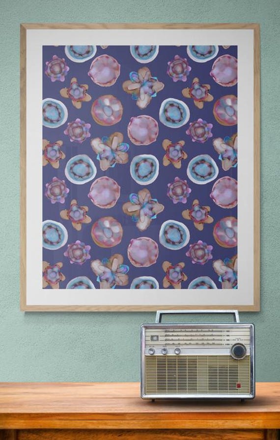 Printable alcohol ink flowers painting pattern on navy, decorative wall art, digital download