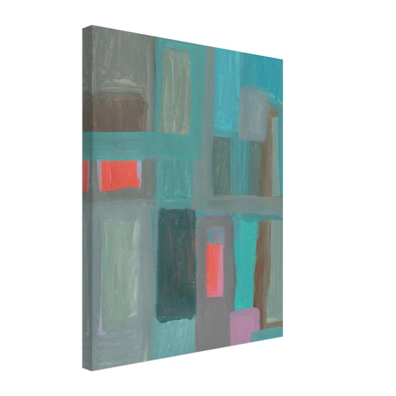 16'' x 20'' Turquoise Abstract Acrylic Painting Canvas Print, Modern Wall Art