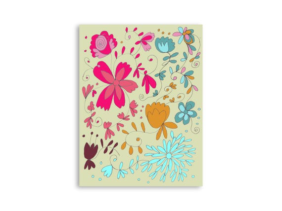 Printable floral wall art, decorative printable flower illustration art print, printable flowers art print