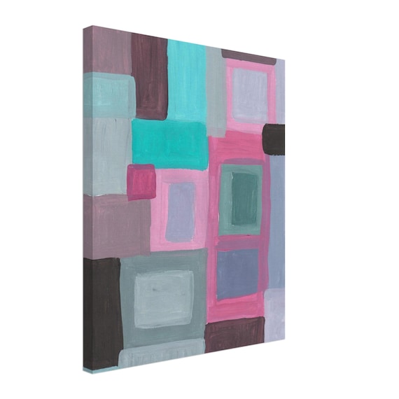 16'' x 20'' Pink Abstract Acrylic Painting Canvas Print, Modern Wall Art