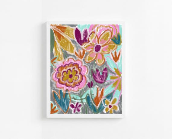 Printable Abstract Flowers Painting Wall Art, Colorful Floral Decorative Art, (Digital Download)
