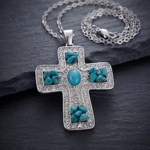 Interchangeable Turquoise Cross Necklace Set – 3-in-1 Western Pendant Bundle on Stainless Steel Chain