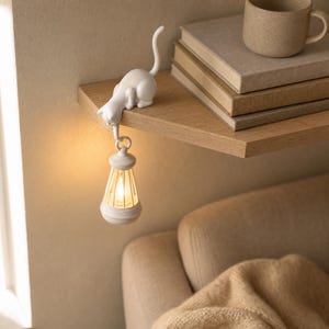 Cat Night Light for Shelf, LED Cat Lamp, Cat Shelf Decor, Vintage Night Light, Cat Lover Gift, Cozy Home Decor