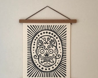 Day of the Dead Calavera Portrait, Linocut, Letterpress, Lino Print, Skull, Sugar Skull, Dia de los Muertos, Death Positive, Memento Mori