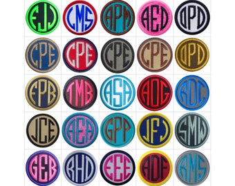 Customize Embroidered Circle Font Name Initial Monogram Iron On Applique Patch - Choose From 30 Fabric Colors & 4 Sizes