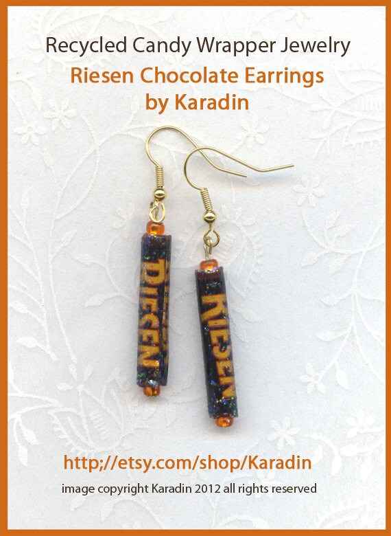 Items similar to Riesen Chocolate Recycled Candy Wrapper Earrings on Etsy