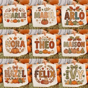 Custom Name PNG, Fall Patchwork Personalized Design, Pumpkin Autumn File
