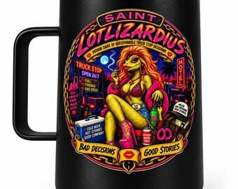 Saint Lotlizardius Trucker Travel Mug, Funny Highway Misfits Gift (Black Coffee Mug)