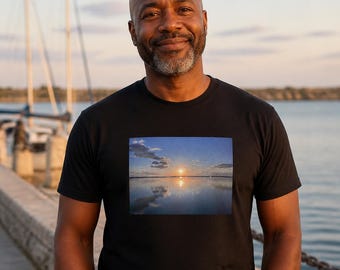 Camiseta con foto de paisaje del río San Lorenzo al atardecer, Ontario, Canadá.