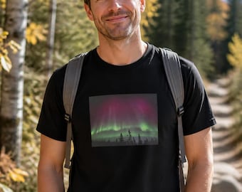 Camiseta de auroras boreales, camiseta de aurora boreal de Yellowknife, Canadá, regalo de viaje de cielo y bosque