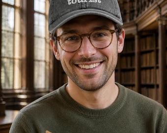 Gorra de turista literario, regalo divertido para lectores, gorra vintage bordada para papá, gorra de sarga de algodón desgastada
