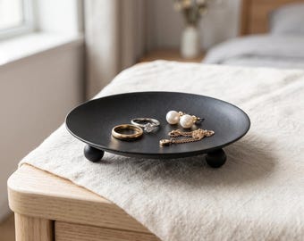 Bandeja para joyas de hierro negro, bandeja minimalista para anillos y joyas, organizador redondo de metal, llavero de tocador, organizador decorativo moderno, decoración del hogar