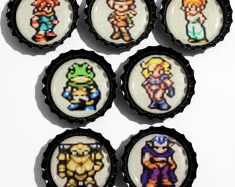 Chrono Trigger Magnet Set • Video Game Character Bottle Cap Magnets • Crono, Lucca, Marle, Frog, Ayla, Robo, Magus