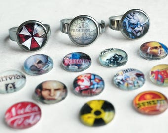 Adjustable Video Game Ring • Small 1/2 Inch Image • Stainless Steel Band and Bezel • Choose Any Image In Shop • Custom Options Available